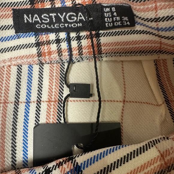 Nasty Gal Summer Check Double Split Mini Skirt Plaid NEW - Picture 3 of 7